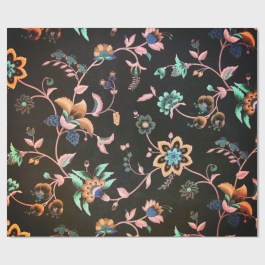 Klassieke  zwarte roze groene bloem cadeaupapier (Vlak)