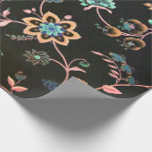 Klassieke  zwarte roze groene bloem cadeaupapier (Hoek)
