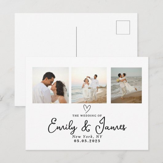 Klassieke Zwarte Script Fotostrip Trouwen Briefkaart (Voorkant / Achterkant)