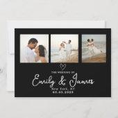 Klassieke Zwarte Script Fotostrip Trouwen Kaart (Voorkant)