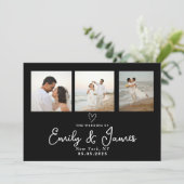 Klassieke Zwarte Script Fotostrip Trouwen Kaart (Staand voorkant)