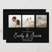 Klassieke Zwarte Script Fotostrip Trouwen Kaart (Voorkant / Achterkant)