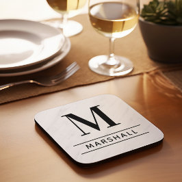 Klassieke Zwarte Serif Monogram Familienaam Bier Onderzetter