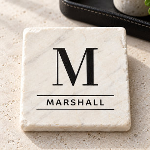 Klassieke Zwarte Serif Monogram Familienaam Stenen Onderzetter