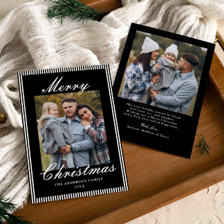 Klassieke Zwarte Strepen Oude Rijke Kerst Foto Feestdagenkaart