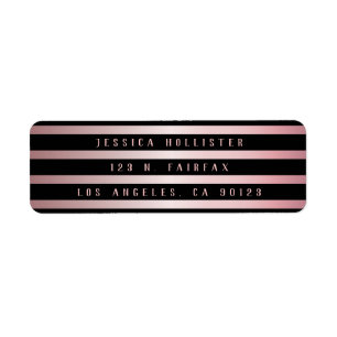 Klassieke Zwarte Strepen & Roze Goud Retouradres Etiket