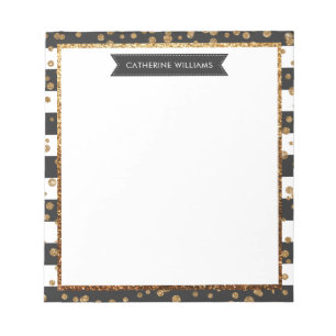 Klassieke zwarte Stripe Gold Glitter Sparkle Confe Notitieblok