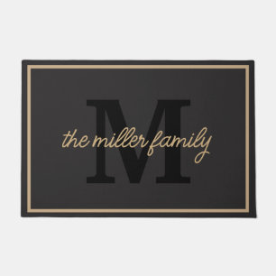 Klassieke zwarte & Tan familienaam & monogram Deurmat