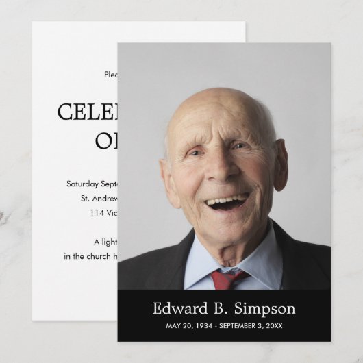 Klassieke zwarte viering van het leven met foto kaart (Voorkant / Achterkant)