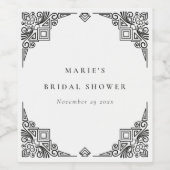 Klassieke Zwarte Witte Art Deco Versierde Bruidsdo Wijn Etiket (Enkel label)