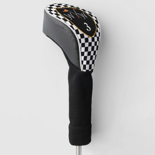 Klassieke zwarte & witte cheques Initialen & numme Golfheadcover (Schuin)