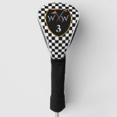 Klassieke zwarte & witte cheques Initialen & numme Golfheadcover (Voorkant)