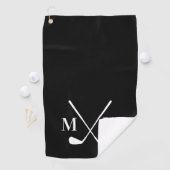 Klassieke zwarte witte golfclubs monogram golfhanddoek (Insitu)