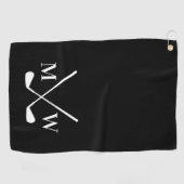 Klassieke zwarte witte golfclubs monogram golfhanddoek (Horizontaal)