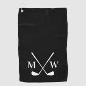 Klassieke zwarte witte golfclubs monogram golfhanddoek (Voorkant)