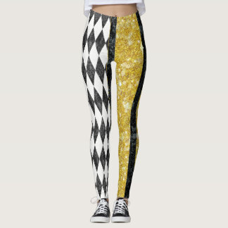 Klassieke zwarte witte gouden Harlequin diamant Ar Leggings