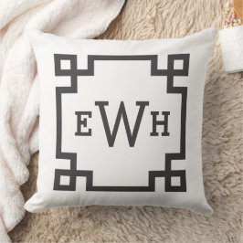 Klassieke Zwarte Witte Griekse Sleutel Monogram Ee Kussen