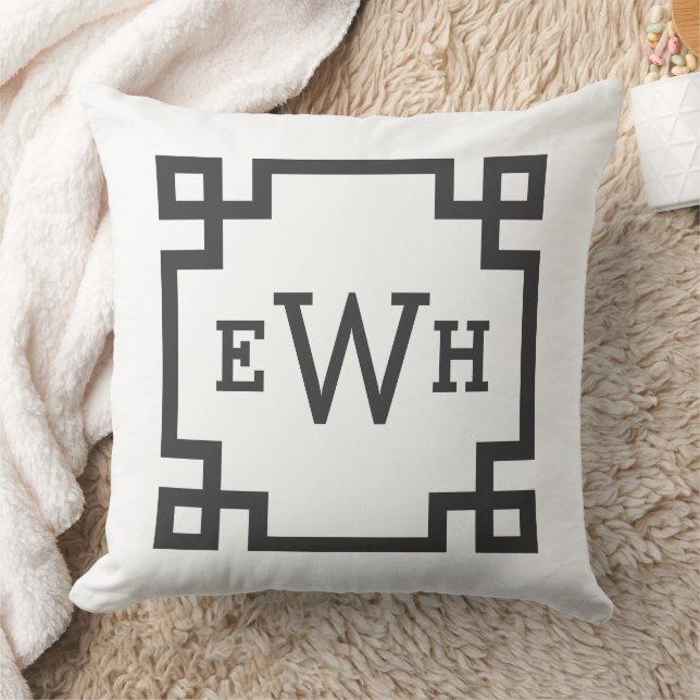 Klassieke Zwarte Witte Griekse Sleutel Monogram Ee Kussen (Deken)