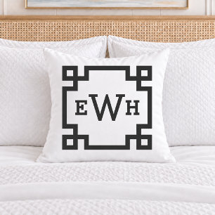 Klassieke Zwarte Witte Griekse Sleutel Monogram Ee Kussen