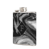 Klassieke zwarte & witte marmer monogrammen heupfles (Links)