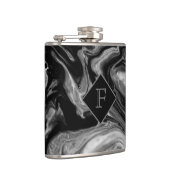 Klassieke zwarte & witte marmer monogrammen heupfles (Rechts)