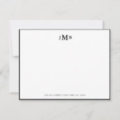 Klassieke zwarte & witte monogrammen formele flat bedankkaart (Voorkant)