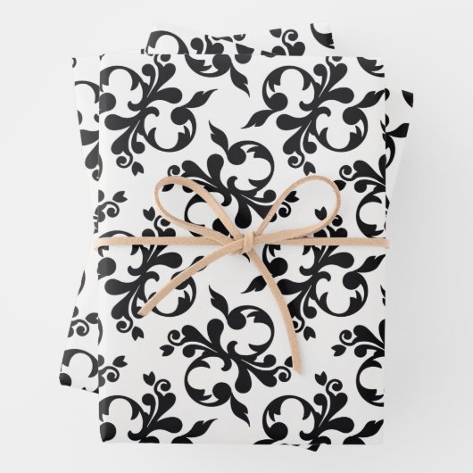 Klassieke zwarte witte Rococo Pattern Kerstmis Inpakpapier Vel (In situ)