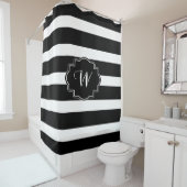Klassieke zwarte & witte strepen douchegordijn (In situ)