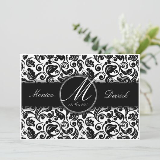 Klassieke zwarte & witte trouw uitnodigingskaart A Kaart (Staand voorkant)