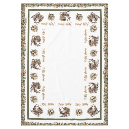 klassieker groen goud Rendier en slee Tafelkleed (Voorkant)