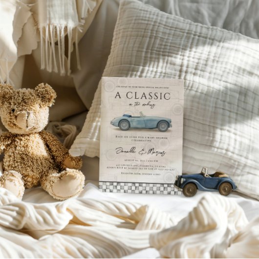 Klassieker in het maken van Blue Vintage Car Baby  Kaart