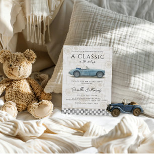 Klassieker in het maken van Blue Vintage Car Baby  Kaart