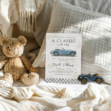 Klassieker in wording Blauwe Vintage Auto Baby Sho