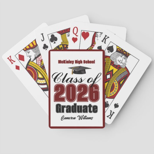Klassikaal maroon 2026 aangepaste afstudeerfeestje pokerkaarten (Achterkant)
