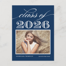 Klassikaal uit 2026 Navyblauw Foto Afstudeerceremo Briefkaart