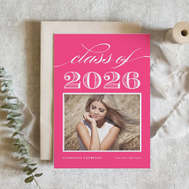 Klassikaal uit 2026 Roze Foto Afstuderen Kaart