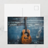 Klassische Gitarre an blauer rustikaler Holzwand Briefkaart (Voorkant / Achterkant)
