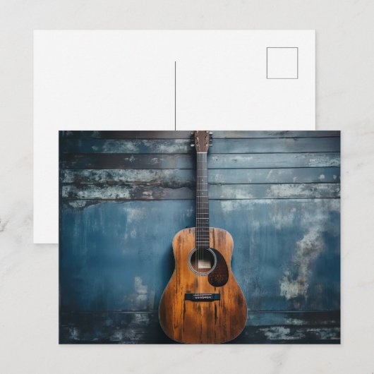 Klassische Gitarre an blauer rustikaler Holzwand Briefkaart (Voorkant / Achterkant)