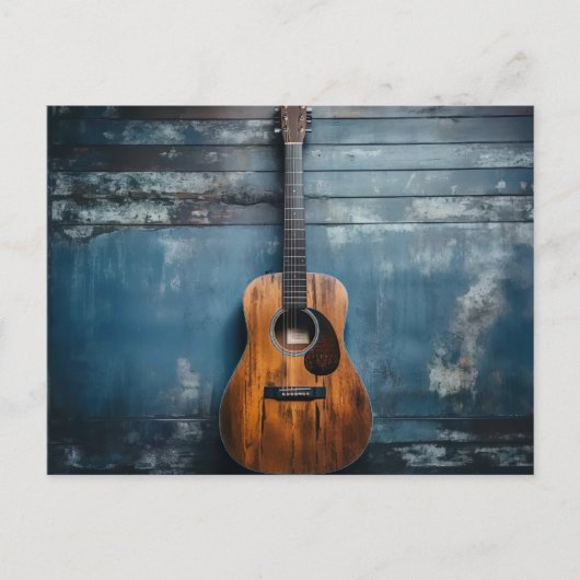 Klassische Gitarre an blauer rustikaler Holzwand Briefkaart (Voorkant)