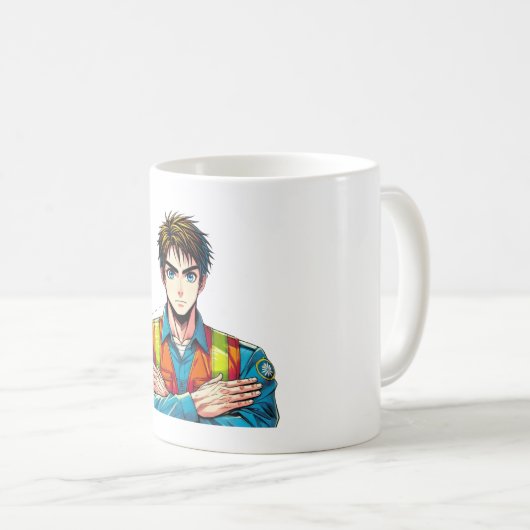 Klassische, weiße Tasse mit Manga-Sicherheitsfachm Koffiemok (Voorkant rechts)