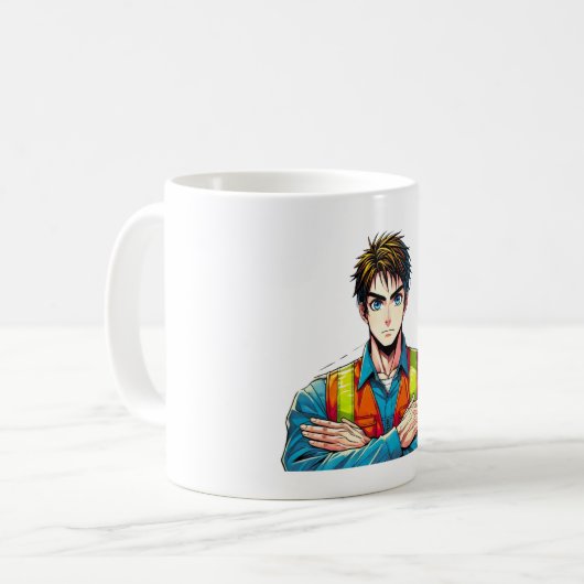 Klassische, weiße Tasse mit Manga-Sicherheitsfachm Koffiemok (Voorkant links)