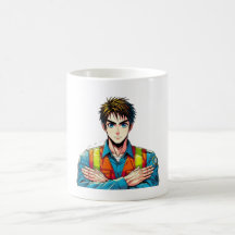 Klassische, weiße Tasse mit Manga-Sicherheitsfachm
