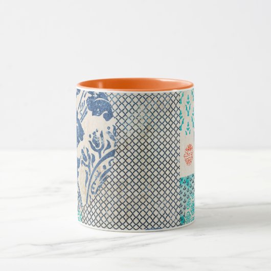 Klassisches Patchworkmuster in Indigo und Türkis Mok (Midden)