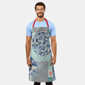 Klassisches Patchworkmuster in Indigo und Türkis Schort (Gedragen)