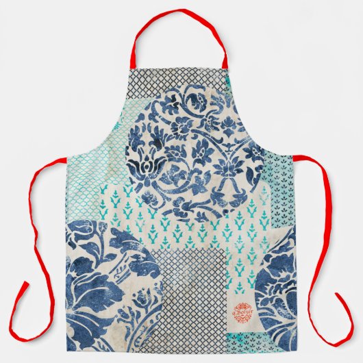 Klassisches Patchworkmuster in Indigo und Türkis Schort (Voorkant)