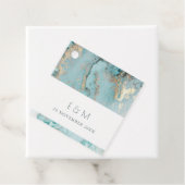 KLASSY AQUA DUSKY BLUE GOLD AGATE MONOGRAM WEDDING BEDANKJES LABELS (In situ)