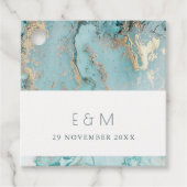 KLASSY AQUA DUSKY BLUE GOLD AGATE MONOGRAM WEDDING BEDANKJES LABELS (Voorkant)