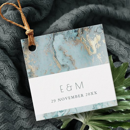 KLASSY AQUA DUSKY BLUE GOLD AGATE MONOGRAM WEDDING BEDANKJES LABELS