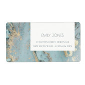 KLASSY AQUA DUSKY BLUE GOLD AGATE MONOGRAM WEDDING ETIKET (Voorkant)