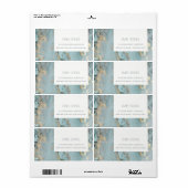 KLASSY AQUA DUSKY BLUE GOLD AGATE MONOGRAM WEDDING ETIKET (Full Sheet)